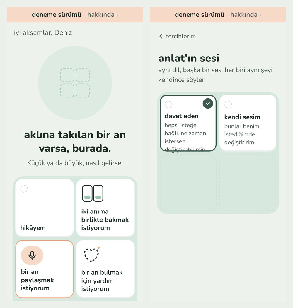 Anlat&rsquo;s trial on a phone (example name): the main screen as one face, and a face whose empty places keep a dashed outline.