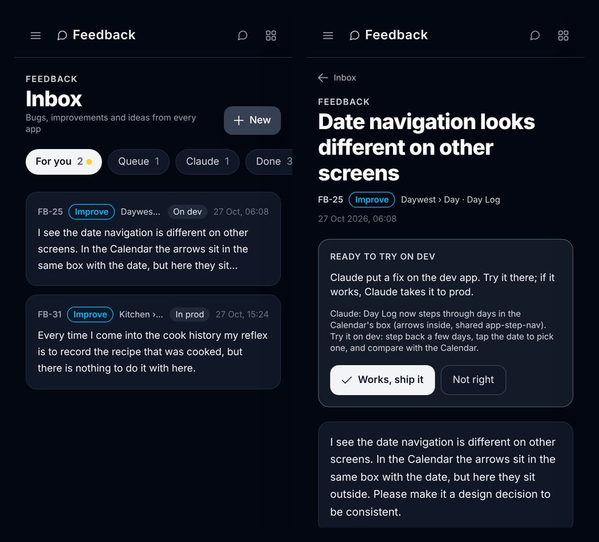 The inbox opens on what waits for Selim, and a report on dev asks him to try the fix: Works, ship it, or Not right. The reports are today&rsquo;s, retold in short.